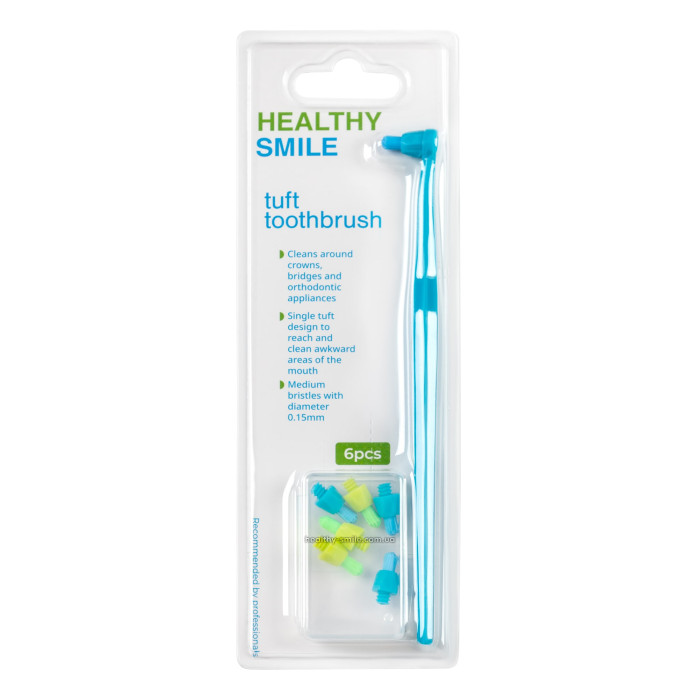 Healthy Smile Tuft single-bristled toothbrush with additional attachments 7 pcs, Light blue